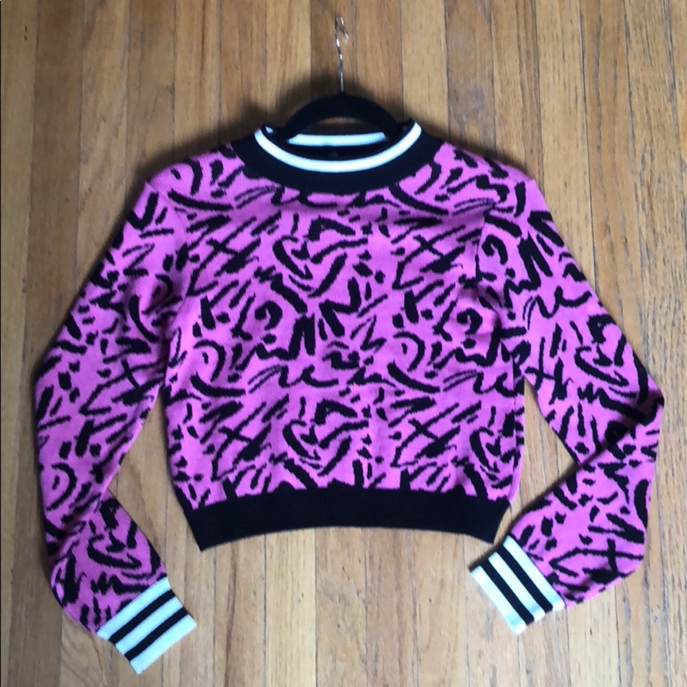 Topshop cropped pink patterned sweater